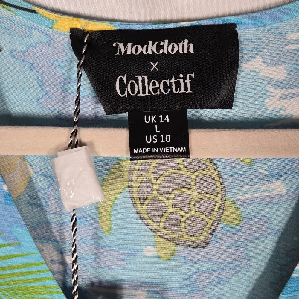 ModCloth Collectif Mimma Romper 10 NEW Tropical Turtles Blue Hawaiian Playsuit - Picture 5 of 11